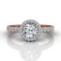 Round Cut  4 Claw Halo Diamond Engagement Ring with Pave Side Stones-18K Rose