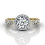 Round Cut  4 Claw Halo Diamond Engagement Ring with Pave Side Stones-18K Yellow