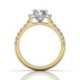 Round Cut  4 Claw Halo Diamond Engagement Ring with Pave Side Stones-18K Yellow