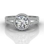 Round Cut Split Band Halo Diamond Engagement Ring With Four Claw Setting Centre Stone-Platinum