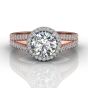 Round Cut Split Band Halo Diamond Engagement Ring With Four Claw Setting Centre Stone-18K Rose