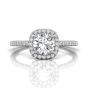  Cushion Cut Halo Diamond Engagement Ring Pave Setting Side Stones -Platinum