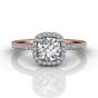  Cushion Cut Halo Diamond Engagement Ring Pave Setting Side Stones -18K Rose