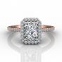 Radiant Cut Diamond Halo Engagement Ring with Pave Side Stones Setting -18K Rose