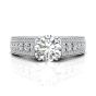 Round Cut Claw Set Diamond Ring With Three Row Side Stone-18K White