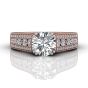 Round Cut Claw Set Diamond Ring With Three Row Side Stone-18K Rose