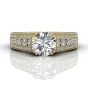 Round Cut Claw Set Diamond Ring With Three Row Side Stone-18K Yellow