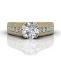 Round Cut Claw Set Diamond Ring With Three Row Side Stone-18K Yellow