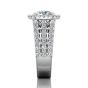 Round Cut Halo Diamond Engagement Ring With Four Claw Setting Centre Stone Triple-split Shoulders Pave Setting on the band.-Platinum