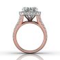 Round Cut Halo Diamond Engagement Ring With Four Claw Setting Centre Stone Triple-split Shoulders Pave Setting on the band.-18K Rose