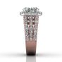 Round Cut Halo Diamond Engagement Ring With Four Claw Setting Centre Stone Triple-split Shoulders Pave Setting on the band.-18K Rose