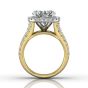 Round Cut Halo Diamond Engagement Ring With Four Claw Setting Centre Stone Triple-split Shoulders Pave Setting on the band.-18K Yellow