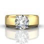 Wide Band Round Cut Diamond Engagement Solitaire Ring -18K Yellow