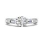 Vintage Style Round Cut Trilogy 3 Stone Diamond Engagement Ring In a Tapered Baguette Side stone Milgrain Share Prong Setting -Platinum