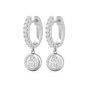 Hoop Diamond Earring Round Cut Bezel Setting Centre Stone Pave Setting Side Stone in 18K White Gold