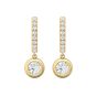 Round Cut Bezel Setting Diamond Earring Hoop Style In 18K Yellow Gold 