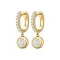 Round Cut Bezel Setting Diamond Earring Hoop Style In 18K Yellow Gold 