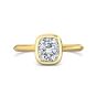 Cushion Cut Bezel Setting Diamond Engagement Ring In a Plain Knife Edge Band -18K Yellow