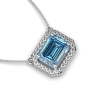 Emerald Cut 4 Claw Setting Natural Aquamarine Diamond Necklace In 18K White Gold 