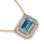 Emerald Cut Aquamarine Diamond Necklace Pendant Pave Setting in 18K Yellow Gold