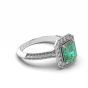 Emerald Halo Diamond Engagement Ring 4 Claw Setting Miligrain Pave Side Stones setting in 18K White Gold