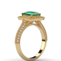 Emerald Diamond Halo Ring Emerald Cut 4 Claw Setting Miligrain Pave Side Stone Setting in 18K Yellow Gold