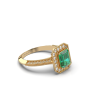 Emerald Diamond Halo Ring Emerald Cut 4 Claw Setting Miligrain Pave Side Stone Setting in 18K Yellow Gold