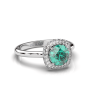 Emerald Halo Diamond Ring 4 claw in 18K White Gold Pave Setting Side Stone in a plain Band 