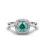 Emerald Halo Diamond Ring 4 claw in 18K White Gold Pave Setting Side Stone in a plain Band 