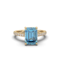 Aquamarine Santa Maria Diamond Engagement Ring 4 Claw Setting in 18K Yellow Gold Diamond Pave Setting Side Stone