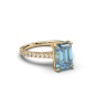 Aquamarine Santa Maria Diamond Engagement Ring 4 Claw Setting in 18K Yellow Gold Diamond Pave Setting Side Stone