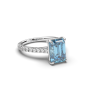 3.50CT Emerald Cut Santa Maria Aquamarine Diamond Ring 4 Claw Setting Centre Stone Pave Setting Side Stones In 18K White Gold 