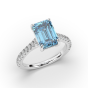 3.50CT Emerald Cut Santa Maria Aquamarine Diamond Ring 4 Claw Setting Centre Stone Pave Setting Side Stones In 18K White Gold 