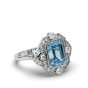 4 Carat Bezel Set Emerald Cut Aquamarine Diamond Ring in 18K  White Gold