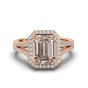 Morganite Diamond Split Band Halo Ring 4CT Emerald Cut Set Set In 18K Rose Gold 