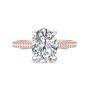 Oval Shape Four Claw Setting Hidden Halo Diamond Engagement Ring Pave Setting Side Stone In 18K White and Rose Gold 