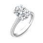  Triple Micro pave Diamond Ring Setting Oval Cut Centre Stone With Hidden Halo In 18K White Gold