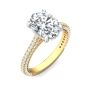 Oval Cut Hidden Halo Diamond Engagement Ring with Three Row Pave Shank Setting In 18K White and Yellow Gold 