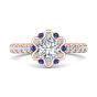 Halo Sapphire and Diamond Engagement Ring Round Cut Pave Setting Side Stones-18K Rose