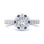 Halo Sapphire and Diamond Engagement Ring Round Cut Pave Setting Side Stones-Platinum