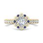 Halo Sapphire and Diamond Engagement Ring Round Cut Pave Setting Side Stones-18K Yellow