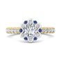 Halo Sapphire and Diamond Engagement Ring Round Cut Pave Setting Side Stones-18K Yellow