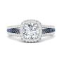 Diamond Sapphire Halo Engagement Ring Triple Band Pave Setting 