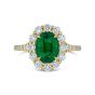 Emerald Diamond Halo Engagement Ring Oval Cut 4 Claw Setting In 18K Yellow Gold 