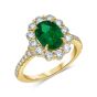 Emerald Diamond Halo Engagement Ring Oval Cut 4 Claw Setting In 18K Yellow Gold 