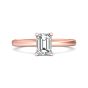 Emerald Cut Solitaire Diamond Engagement Ring 4 Claw Setting In a Plain Half Round Shape Band-18K Rose