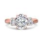 Oval Cut Trilogy 3 Stones Diamond Ring with Oval Cut Side Stones Claw Setting -18K Rose