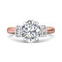 Oval Cut Trilogy 3 Stones Diamond Ring with Oval Cut Side Stones Claw Setting -18K Rose