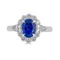 Oval Cut Halo Trilogy Sapphire and Diamond Ring Claw Set In 18K White Gold