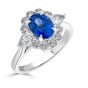 Oval Cut Halo Trilogy Sapphire and Diamond Ring Claw Set In 18K White Gold